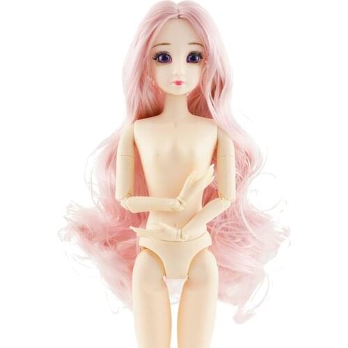 New Long Wigs 30cm 20 Movable Jointed Dolls Toys 3D Eyes Female Naked Nude Doll Head with Body Fashion Doll Toy For Girls