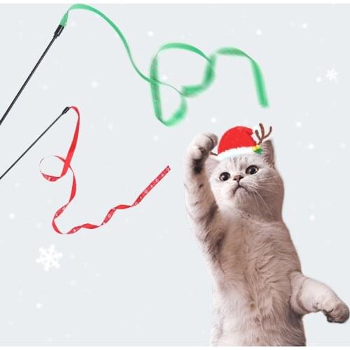 3PCS Christmas Cat String Wand Toy Flexible Cat Interactive Wand Cat String Toy for Xmas Training Toys Pet Funny Favor Toy