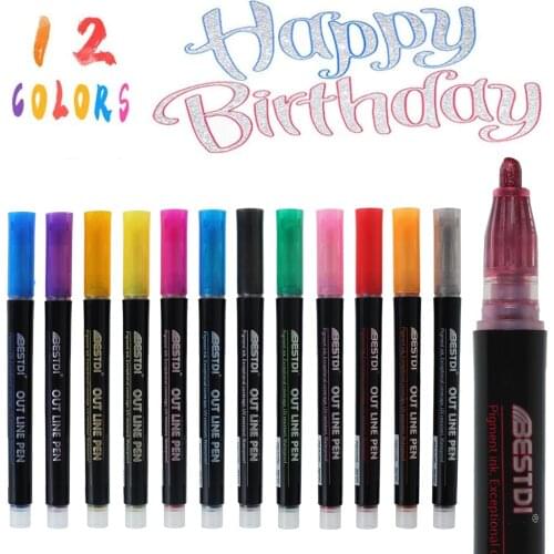 8/12 Colors Double Line Pen Glitter Marker Pen Fluorescent Outline Pens For Gift Card Writing Drawing DIY Art Crafts