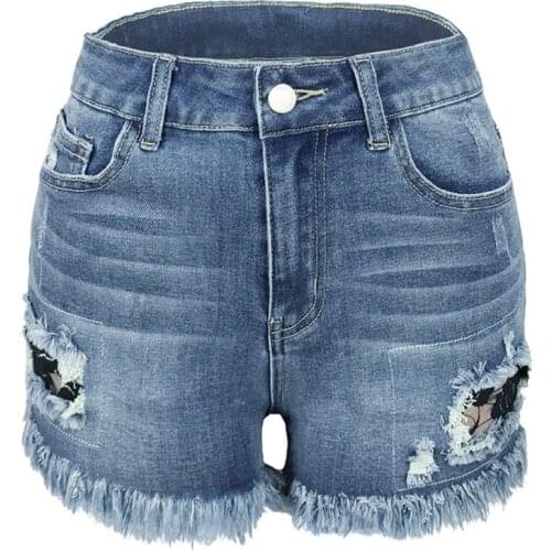 Quanss Hole Lace Denim Shorts Summer Women Sexy Streetwear Tassel Hot Pants Female High Stretch Mini Jeans