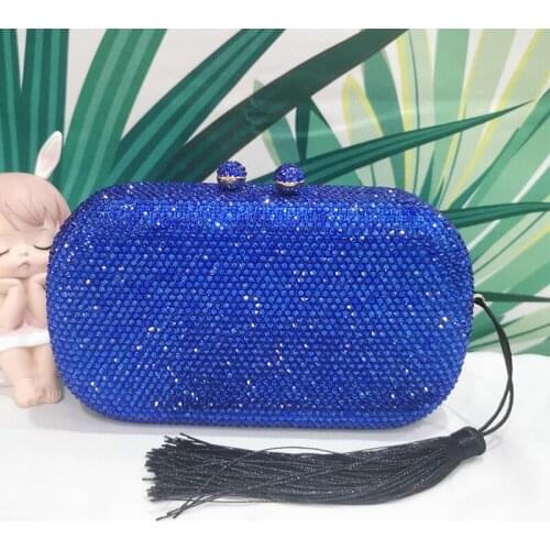 Blue Diamond Clutch Tassel Phone Bag Free Shipping Best Design Small Crystal Women Clutch Bags And Purses Long Chain Handbags