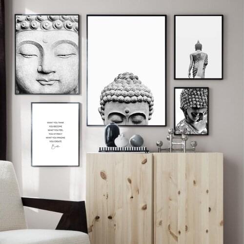 Boho Buddha Statue Qoutes Wall Art Canvas Painting Black White Nordic Posters And Prints Wall Picture For Living Room Decoration