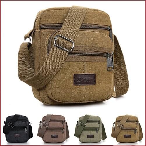 Retro Travel Men Shoulder Bag Flip Solid Color Casual Messenger Canvas Fashion Zipper Multifunctional Mens Shoulder Bag
