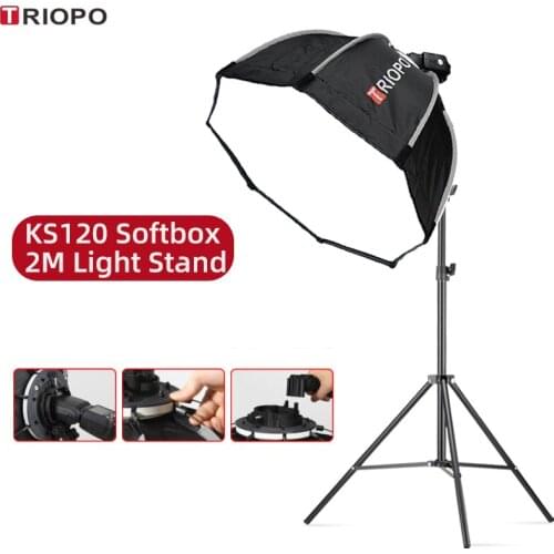 Triopo 120cm Speedlite Portable Octagon Umbrella Softbox+2M 1/4 Screw Light Stand Tripod Suit for Godox Speedlite Flash Light