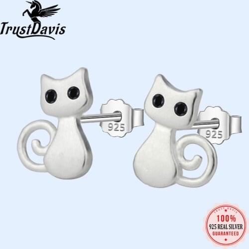 Trusta 2017 New100% 925 Sterling Silver Womens Fashion Cute Tiny Cat Stud Earrings Gift For School Girls Daughters Gift DS394