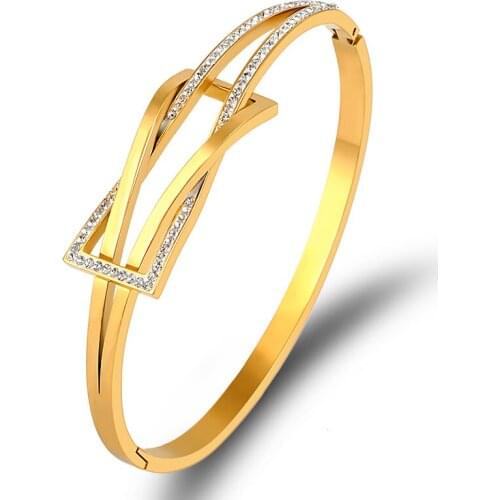 Geometry Knot Bracelets with Stones Gold Bangles Stainless Steel Hollow Bracelet for Women Wedding Jewelry Fashion Pulseras