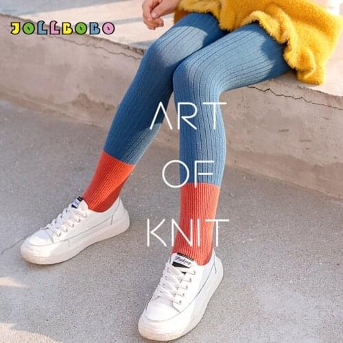 Spring Autumn Cotton Girls Tights Footed Bicolor Patchwork Vertical Stripes Elastic Waist Winter Warm Stockings Pantyhose Kids