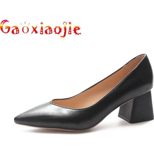 Gaoxiaojie 2021 Fashion Women Pumps Concise Design Comfort 5CM High Heels Fine Elegant Pointed Thick Heel Office Career Shoes