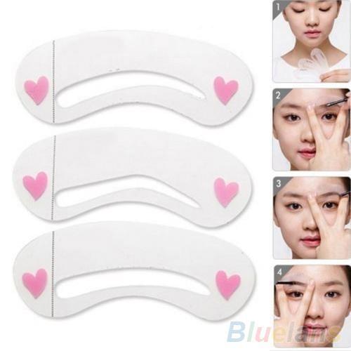 Womens Professional Easy to Use 3 Pcs/1 Set Durable Eyebrow Assistant Template Drawing Card Brow Make Up Stencil