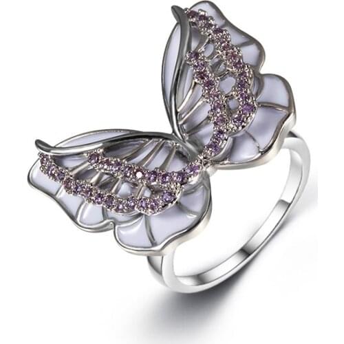 Ladies Animal Ring Enamel Butterfly Ring Women Trendy Charm Inlaid Cubic Zirconia Ring Banquet Wedding Jewelry For Girlfriend