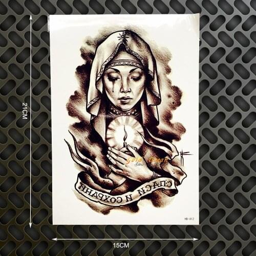 1PC Holy Virgin Designs Flash Temporary Tattoo Body Art Sleeve Arm Tattoo Stickers GHB-412 Goddess Tatoo Selfie Home Decor Car