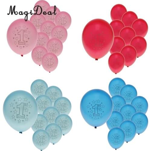 10pcs Baby 1st Birthday Star or Heart Printed Latex Balloons Baby Shower Decorations Photo Prop 12 inch