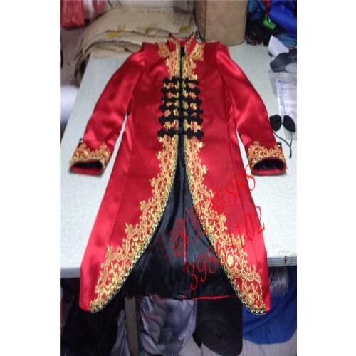 100%real red mens golden embroidery medieval tuxedo swallowtail magician jacket/party/stage performance/this is only jacket