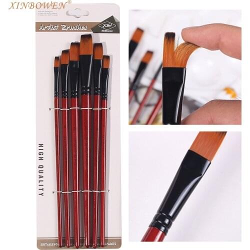 6 Pcs/set Nylon Hair Oil Paint Brush Round Filbert Angel Flat Acrylic Learning Diy Watercolor Pen for Artists Painters Beginners