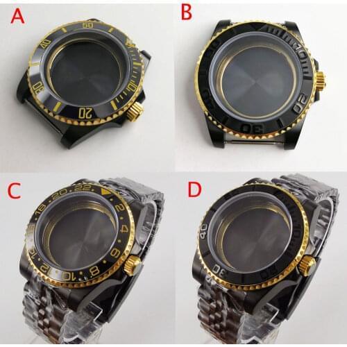 High Quaiity Black Coated Watch Case Fit NH35 NH36 Without Magnifier Ceramic Bezel Insert Watch Bracelet