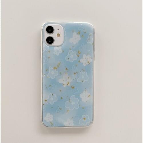 Sparkling Blue Flower Case for iPhone 12 Pro Max Back Phone Cover for 12 Mini 11 Pro Max X XS XR 8 7 Plus SE 2020 Capa