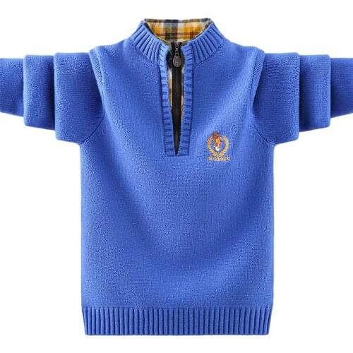 Kids Boys autumn / winter warm zipper cotton knit sweater pullover new big virgin thicker base shirt