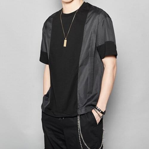 Free shipping New Mens Male Original design Material stitching short-sleeved T-shirt Slim fit British tailoring Summer fashion