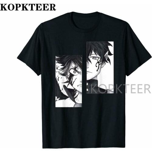Classics Black Clover Graphic Asta And Yuno Anime Funny Black T-Shirt Fashion Japanese Short Sleeve Tee Shirts Loose Print