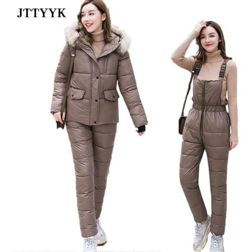 Winter Jumpsuit Women Overalls Bodysuit Jacket Parka Outdoor Snow Suits One Piece Ski Jumpsuit Skiing Pant Sets Tracksuits 2PCS