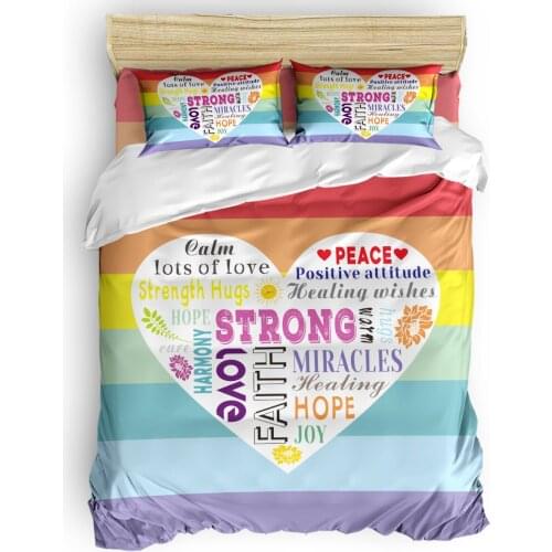 Cure Text Rainbow Stripes Duvet Cover Set Warm and comfortable 2/3/4pcs Bedding Set Bed Sheet Pillowcases Cover Set