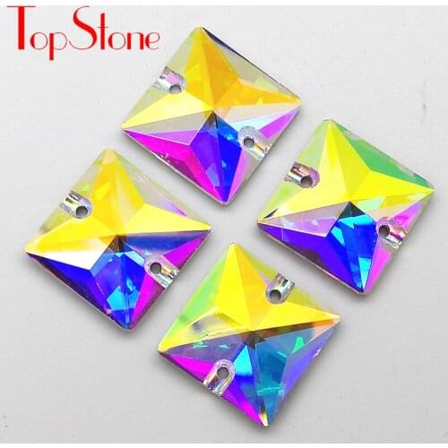 K9 Sew On #3240 AB Crystal Square Sew On Stones Flatback 12 14 16 22 mm Sewing Glass Crystal Beads For Dress Jewelry