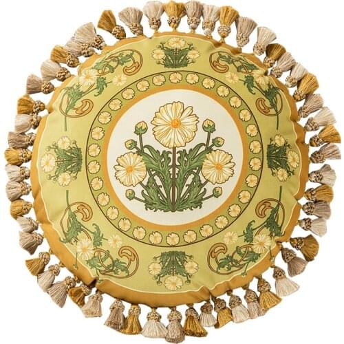Hot Sell Velvet Spring Pillow Covers Round Vintage Decorations Throw Farmhouse Pillowcase With Heavy Tassel Light Luxury