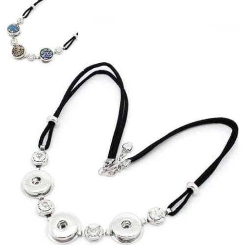 Hot Real leather snap necklaces 3 buttons fit 20mm snap buttons 53CM Lobster clasp resizable simple charm DJ0110