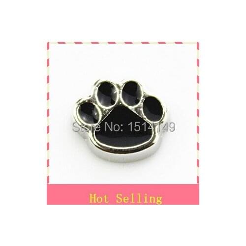 Hot selling black dog paw floating charms living glass floating memory locket