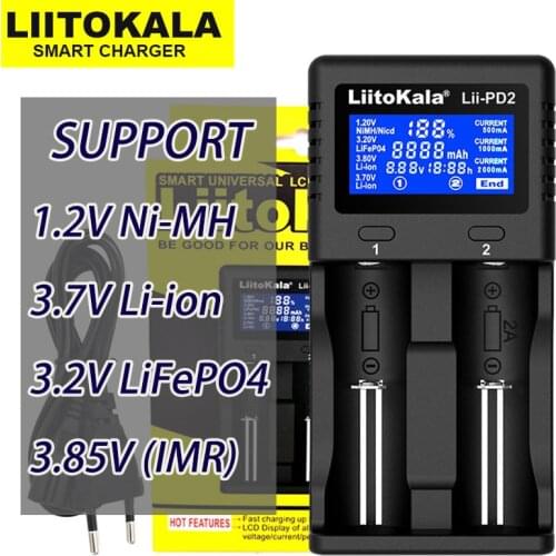 LiitokalaLii-PD2 Lii-PD4 18650 3.7V Li-ion charger 1.2V NiMH 3.2V LiFePO4 21700 18350 18500 AAA 3.85V cargador 26650 battery