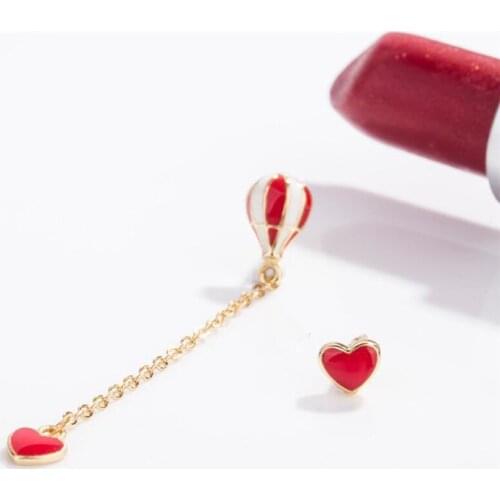 Sole Memory Mini Cute Hot Air Balloon Heart Romantic Sweet 925 Sterling Silver Fashion Female Stud Earrings SEA704