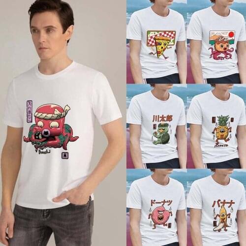 Mens T-shirt Harajuku Style Cute Monster Pattern Series Short-Sleeve Tee Shirt Classic White O-Neck Commute Tops Male Clothing