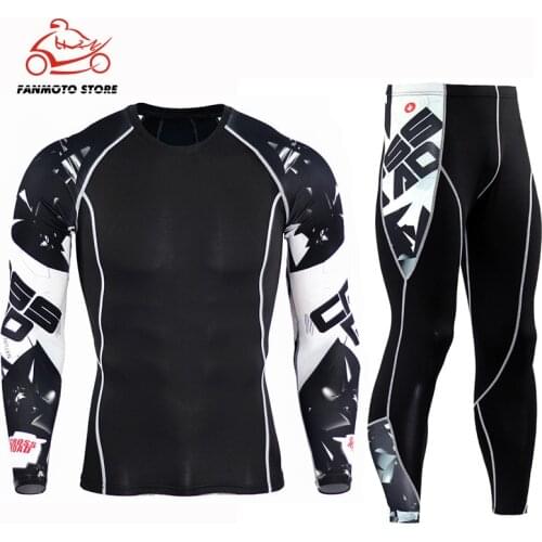 Male motorcycle Sportwear Rashgard Sport Shirt Men Compression Pants Gym Running Shirt Men Fitness Leggings Clothes Tight Suit