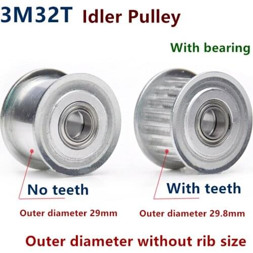 32 Teeth 3M Idler Pulley Tensioner Wheel Bore 5/6/7/8/10/12/15mm with Bearing Guide 3M synchronous Gear HTD3M 32teeth 32T