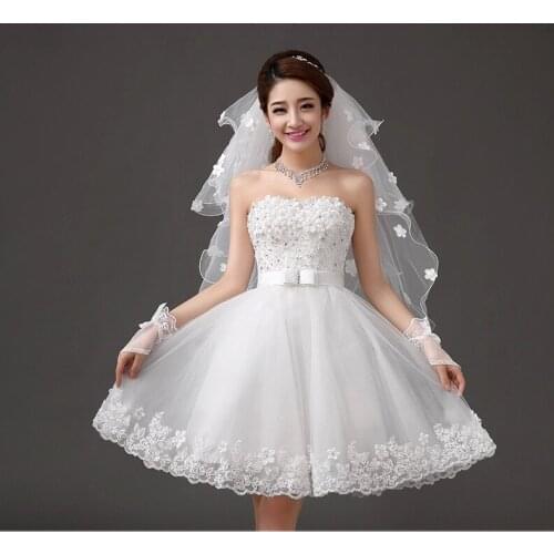 New white short knee length lady girl fairy wedding bridal dress party evening dancing performance dress free shipping