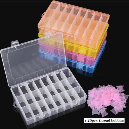 24 Grids Embroidery Transparent Floss Organizer Box With 20pcs Plastic Floss Bobbins DIY Cross Stitch Storage Box Sewing Tools