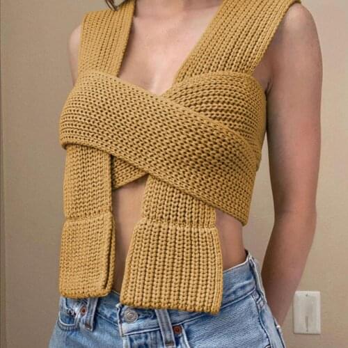 Sexy Women Vest Solid Color Super Shorts Tank Top Pullover Sleeveless Bandages Party Knitted Sweater Vest Blouse Outwear