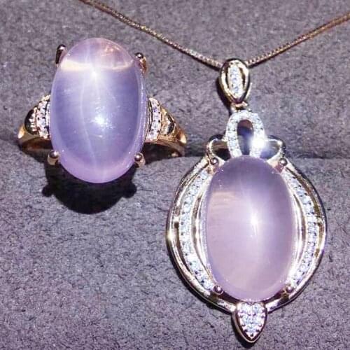 Per jewelry Natural real rose quartz oval style jewelry set 1pc ring 1pc pendant 7.5ct*2pcs gemstone 925 sterling silver J20469