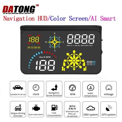 Car HUD Head Up Display Windshield Projector OBD2 Scanner With Live Navigation GPS HUD Speed Fuel Consumption Car Speedometer
