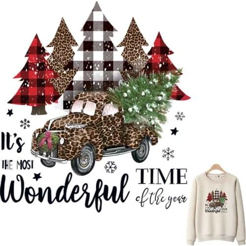 Merry Christmas Iron-On Transfers For Clothing Patches A-Level Washable T-Shirts Thermo Adhesive Patches Leopard Car Stickers
