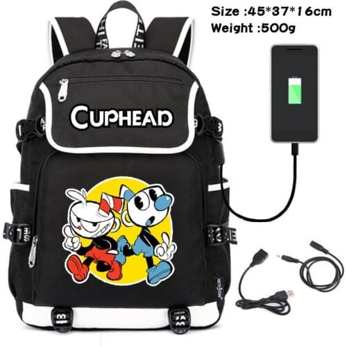 Cuphead Game Mugman Backpacks Men Women USB Charging Laptop Travel Bags Teenager Student kids Backpack Casual Mochila