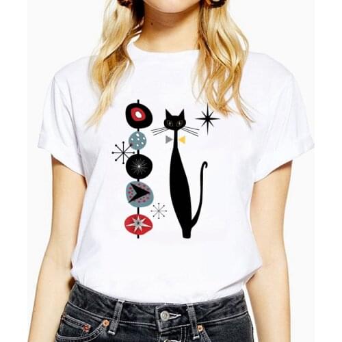 Cartoon cat Print Womens t-shirt Summer Casual 5 colors Female Tops Tee Oversized Lady T shirt