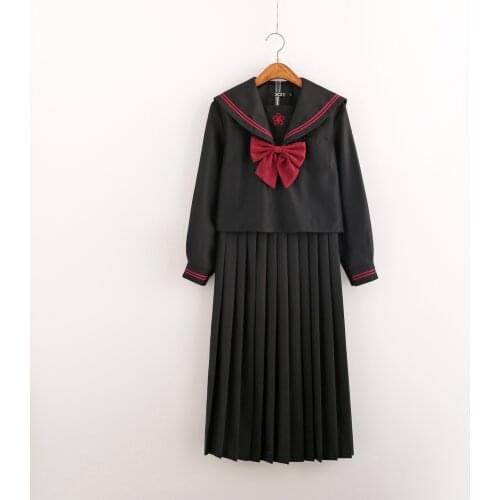 Dark Bad JK Uniform Long Skirt Hell Girl Basic Model Akamoto Sakura Sailor Suit Japanese College Style Dress School Uniforms