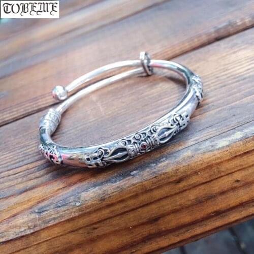 Handcrafted 999 Silver Tibetan Bangle Vintage Pure Silver Buddhist Vajra Dorje Cuff Bracelet Tibetan Bracelet
