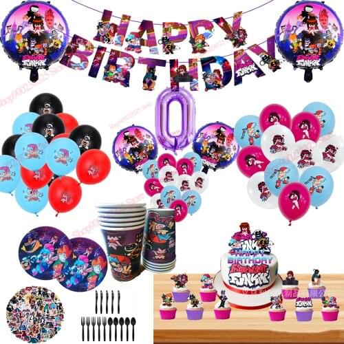 Friday Night Funkin Party Supplies Paper Cup Plate Napkin Flag Hat Cap Straw Kids Birthday Party Disposable Tableware Birthday