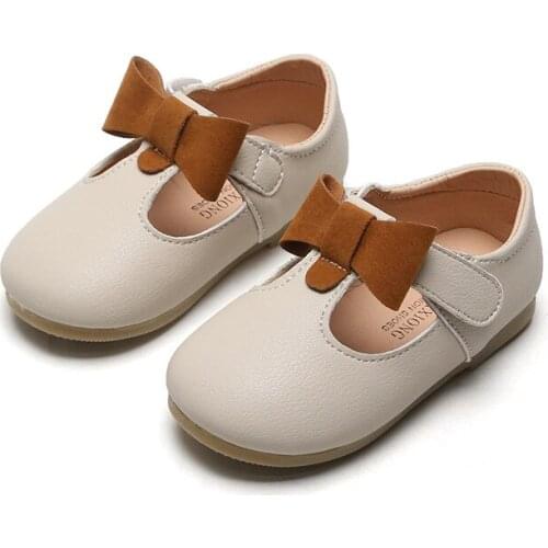 Girls Leather Shoes Cute Bow Baby Girl Shoes Autumn New Flat Heels Soft Bottom Kids Princess Shoes Size 21-30 SMG122
