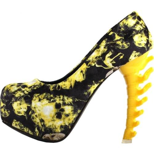 LF80610LH Beige Skull Rose Print Platform Bone Heel Party Club Pumps