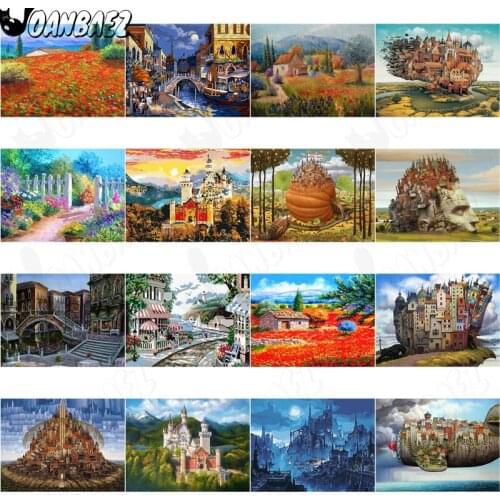 Creative Castle Building Diamond Painting 5Ddiy Forest Pumpkin House Wall Art Sticker Diamond Embroidery Inlaid Home Room Decor