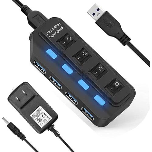 USB Hub 3.0 4/7 Port USB 3.0 Hub 5Gbps Splitter On/Off Switch EU/US/AU/UK Power Adapter for MacBook Pro Air Laptop Accessories