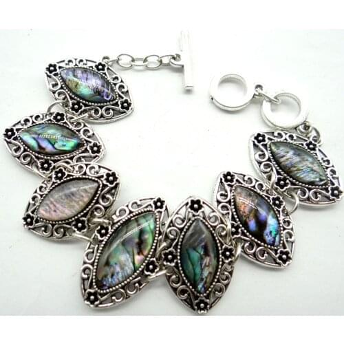 Fashion natural Legering Vintage Zilveren Etnische Stijl Antieke Quartz crystal charm Abalone Shell Jewelry making Gem Armband